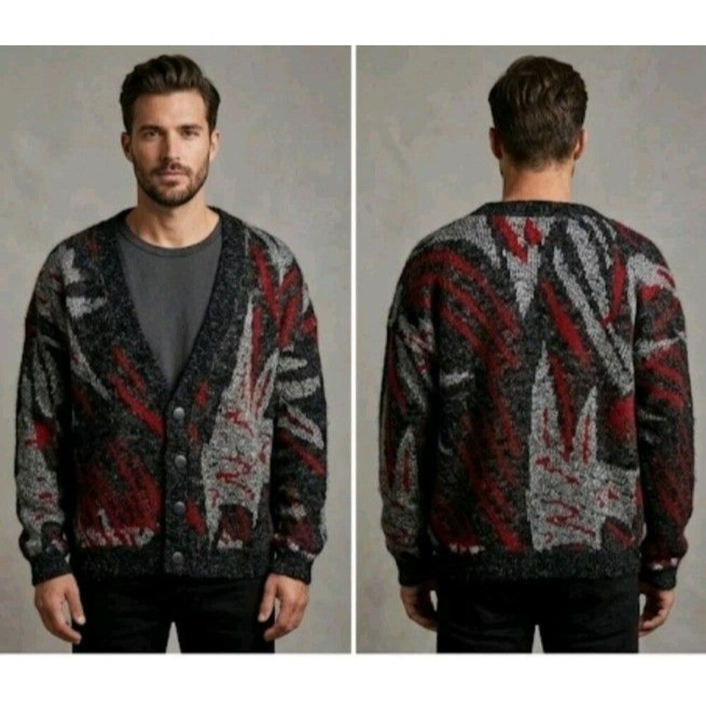 New Era Sweater Size L Button V Neck Made In USA Grandpa